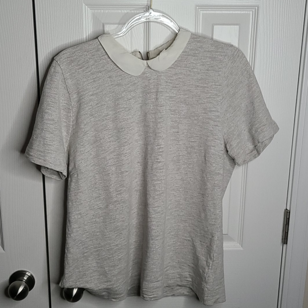 EUC J. Crew Cotton tee w/ Silk Collar sz Lrg